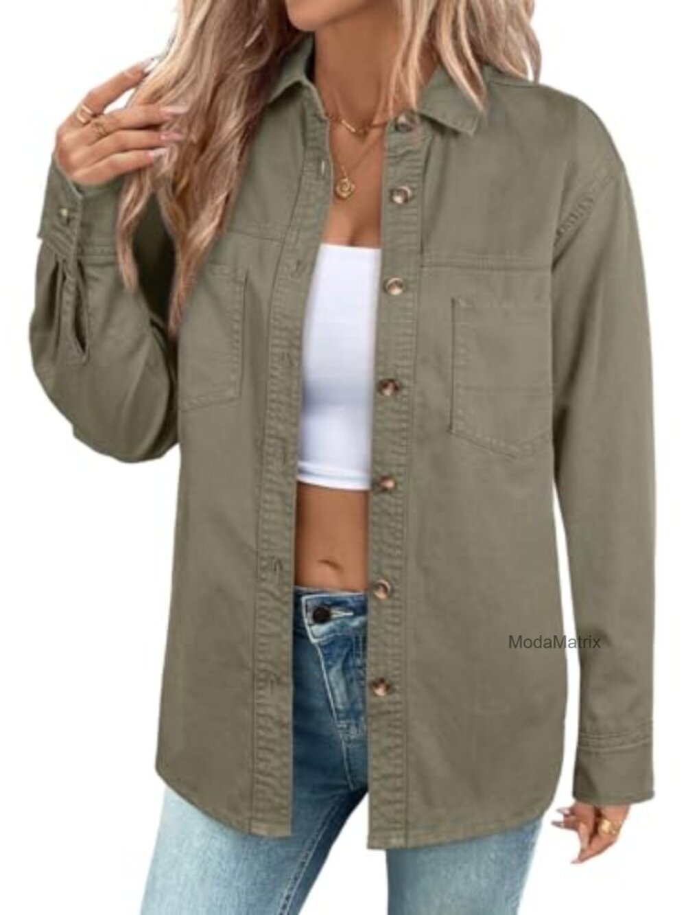 Sidefeel Oversized Long Sleeve Button Down Denim Shirt Blouse Top
